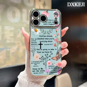 Aesthetic Soft TPU Smartphone Casing, Customized Bible Verses Collage Phone Accessory for iPhone 11-17 (12,13,14 Plus,15-16 Pro Max) - Electroplating, Anti-Slip Bumper, Shockproof Protection, Gift