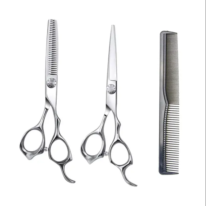 3Pcs Professional Hair Cutting Shear Set for Haircare - Premium Stainless Steel Salon Flat Scissors, Teeth Scissors, and Hair Comb for Salon & Home DIY Haircut