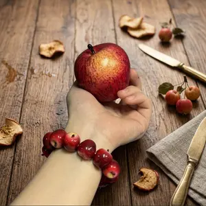 Cute Red Apple Charm Bracelet - Unique Fruit-Themed Jewelry for Women, Dainty Gold-Tone Bracelet, Sweet Fruit Jewelry Gift for Girls