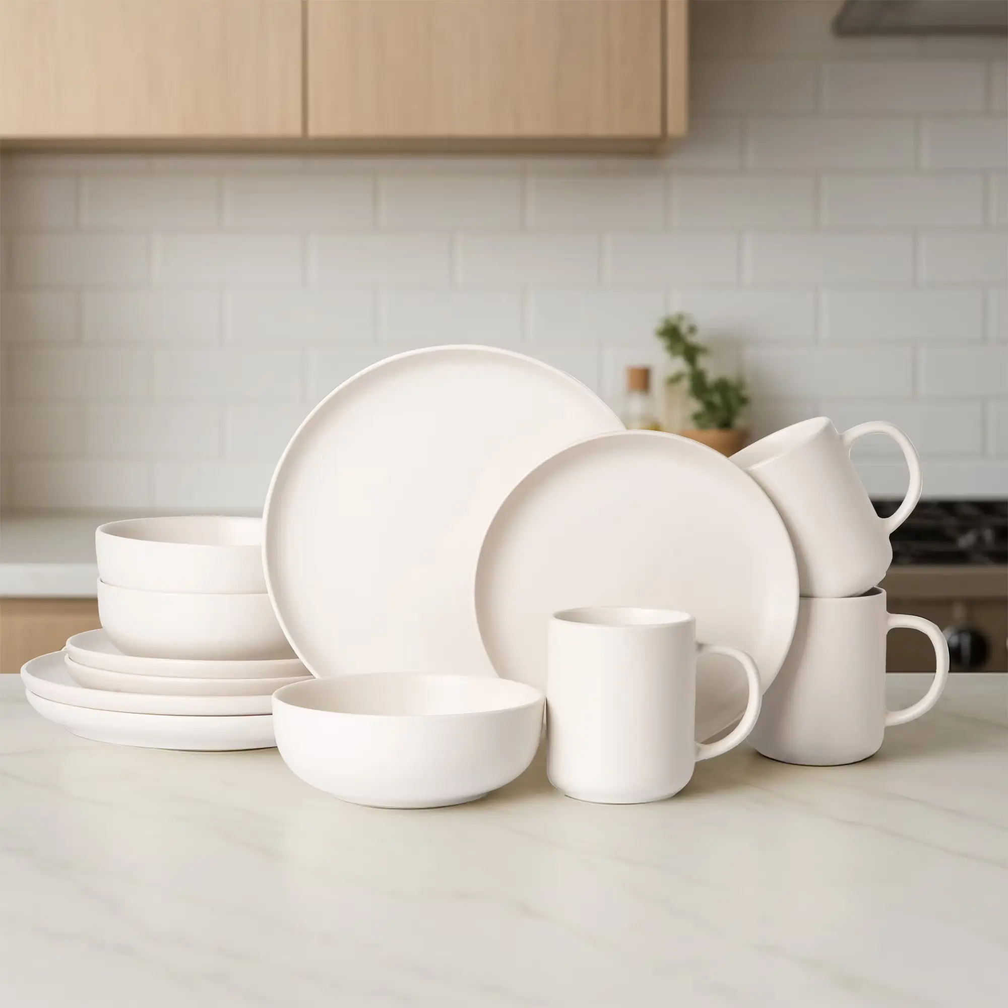 12-Piece Stoneware Dinnerware Set with Mugs, Microwave & Dishwasher Safe, Non-Toxic, Stackable Matte Glaze Kitchenware for 3 People