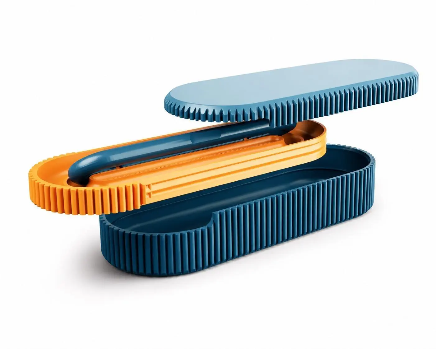 Ribbed 3D Printed Lightweight Bedside Organizer Tray with Cup Holder - Multi-Compartment Storage for Indoor Home, Office Use; Ideal Housewarming Gift, Multicolor