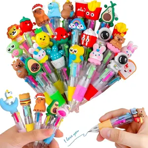 Back to school 52 Pcs Mini Multicolor 4-in-1 Pens, Cute Cartoon Ballpoint Pen Set with 4 Vibrant Ink Colors, Removable Rubber Toppers as Mini Toys, Bulk Kawaii Party Favors for Students, Teachers, Office, Everyday Use &Classroom Prizes Holiday Gifts
