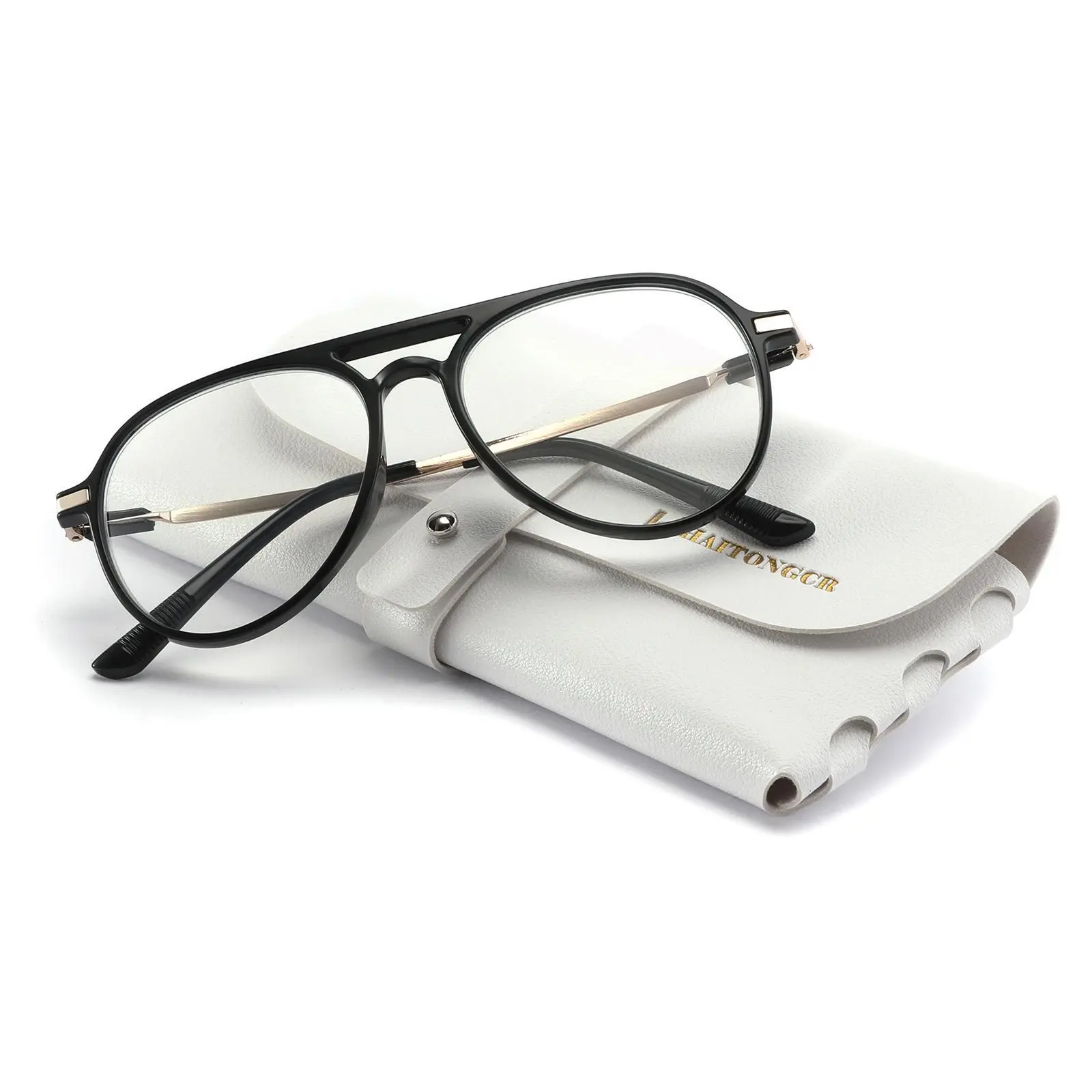 HAITONGCR Anti Fatigue Reading Glasses, Blue Light & UV Blocking Eyewear for Small Faces, Unisex Retro Aviator Computer Glasses, Black (+1.5 to +3.0), Anti Fatigue Eyewear, High Quality Eyewear