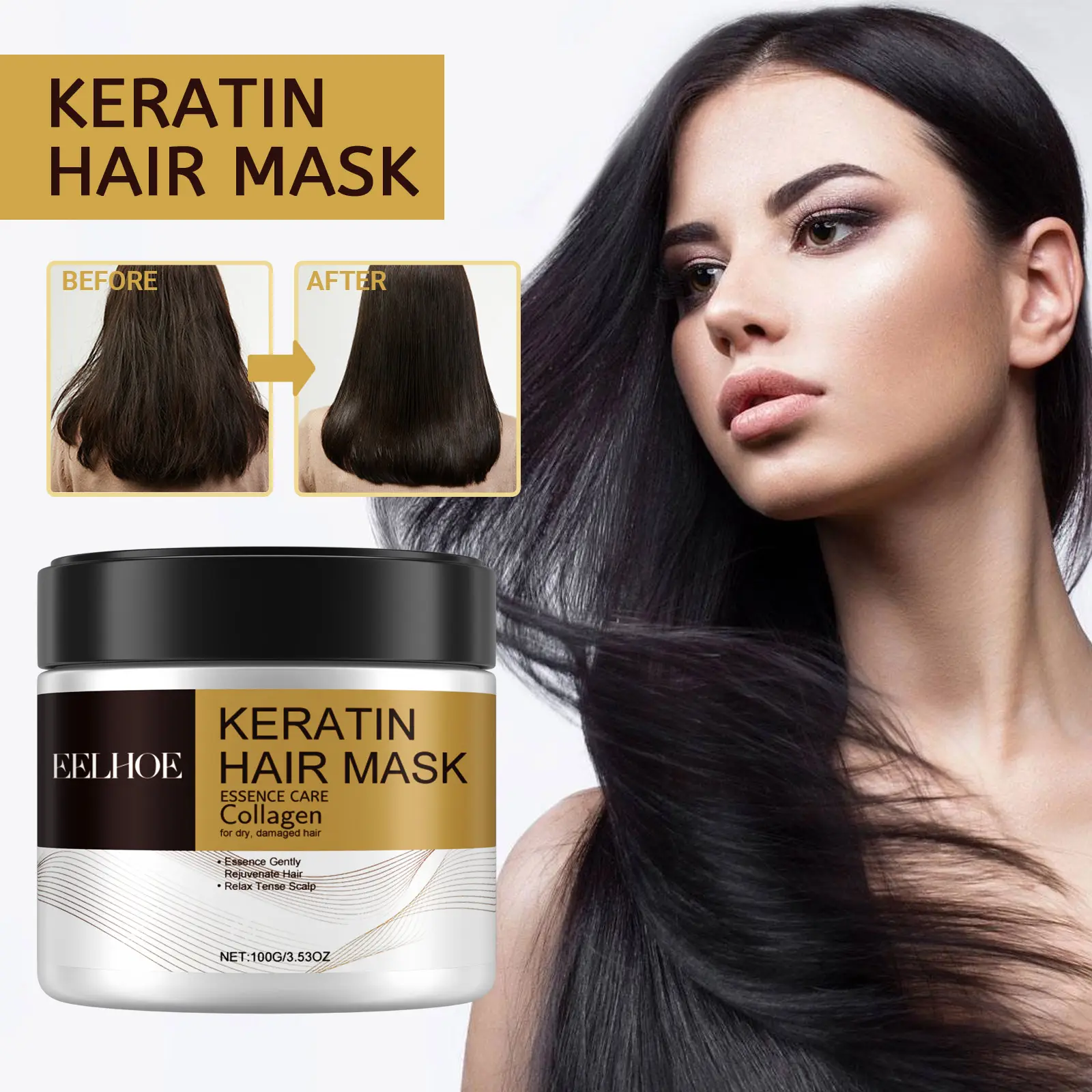 Keratin Hair Mask, Hair Care & Styling Product for Dry & Damaged Hair, Moisturizing Hair Care Product for Women & Men