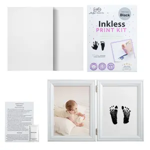 Baby Ink Hand and Footprint Kit Black Inkless Print Frame for Newborns Safe Clean Touch Ink Pad for Prints Best New Mom Gift Foot Impression Photo Keepsake for Girls Boys