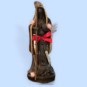 12 in Black Santa Muerte Statue, Home Decor Ornaments for Living Room and Room Accents