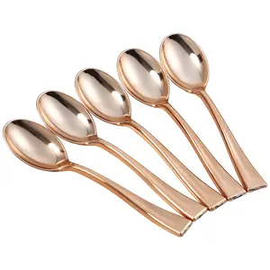 24Pcs Disposable Mini Spoons Small Plastic Dessert Spoons Safe Bpa-Free Smooth Edges Metal Finish for Home Cafe Party Banquet