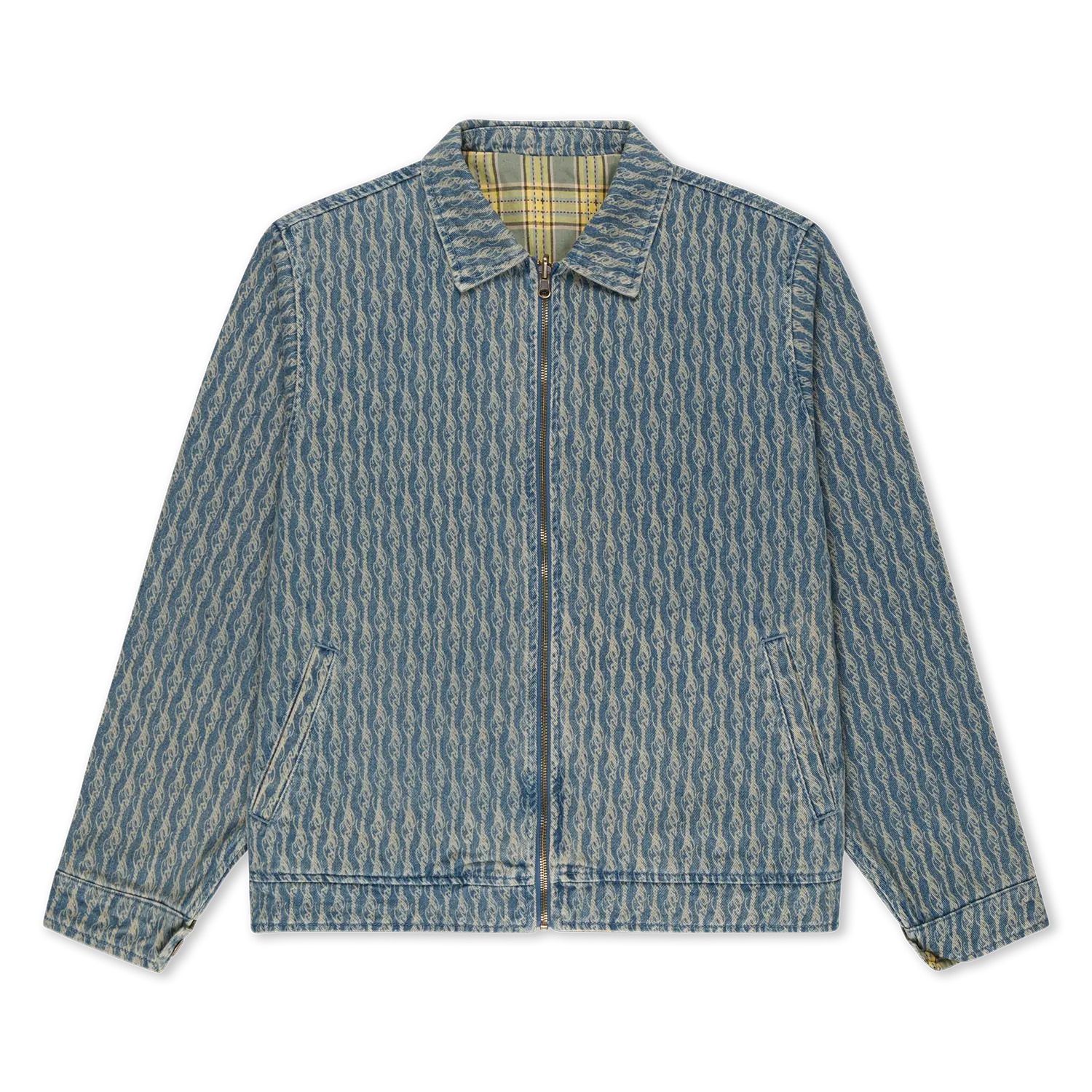 Women's Western Coat, Reversible Quilted Plaid Flannel & Denim Zip-Up Top with Long Sleeves, Pockets and Leather Patch, Coats