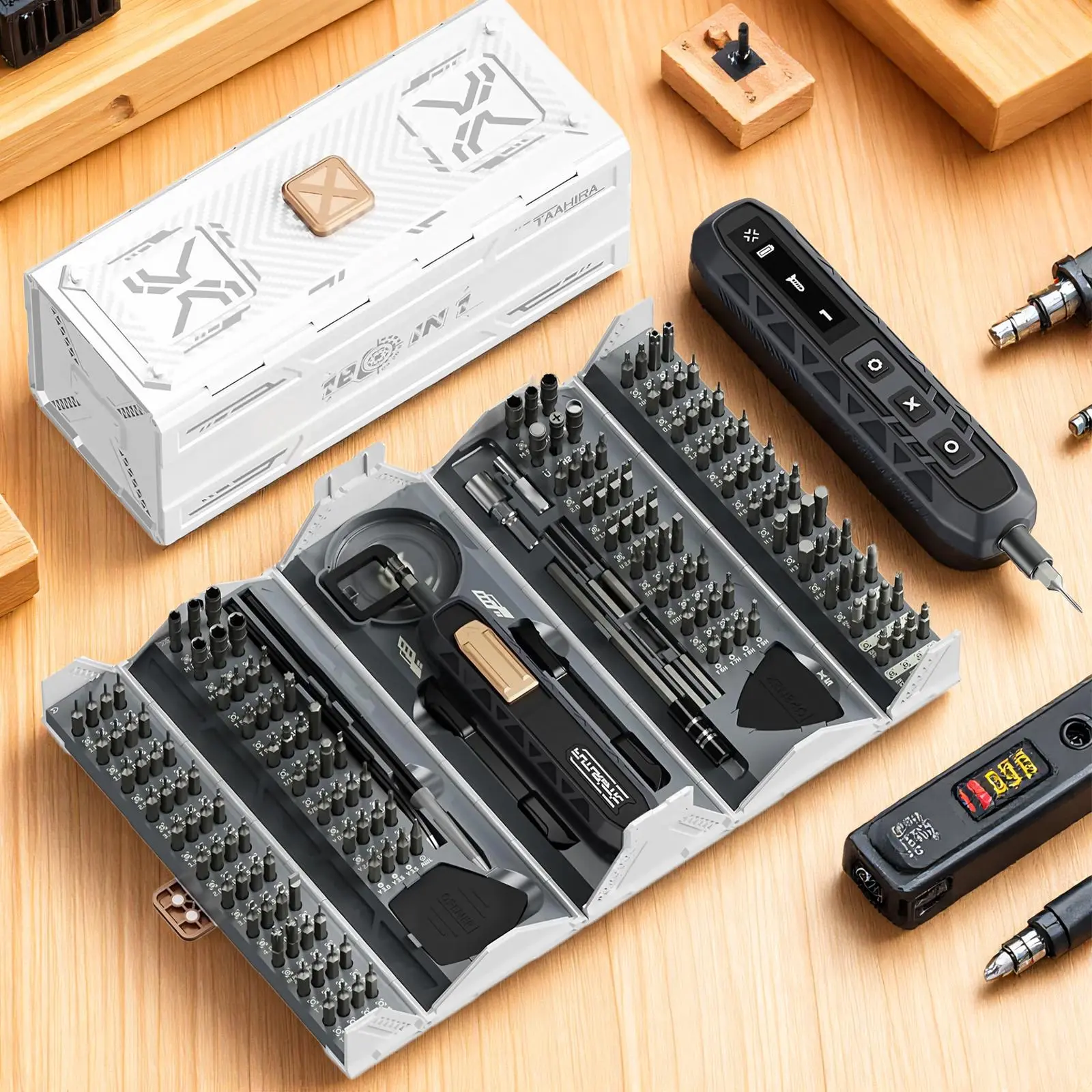 181-in-1 Electric Screwdriver Set, USB Rechargeable Electric Screwdriver with 162 Magnetic Bits, Multifunctional Repair Tool for Electronic Devices