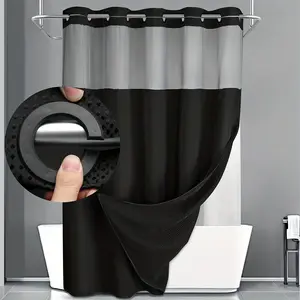 Waterproof Waffle Shower Curtain 1 Panel - Farmhouse Decorative, Stain Resistant, Double Layer Textured, Washable, Easy Installation Removable Bathroom Home Decor