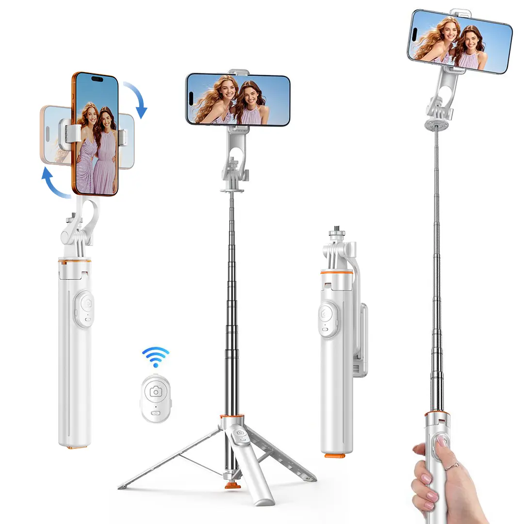 Portable 4-in-1 Selfie Stick Tripod with Bluetooth Remote, 360° Rotatable Foldable Phone Stand with Expansion Mount, Adjustable Tripod for TikTok Videos, Travel, Vlogging & Selfies, Compatible with Smartphones White Compact Adjustable Camera Camera   dual
