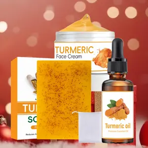 Turmeric Brightening Soap Bar, Nourishing Oil & Cream Set, Moisturizing Hydrating Facial Skin Care Kit, Daily Hydration for All Skin Types, Skin Care Solution
