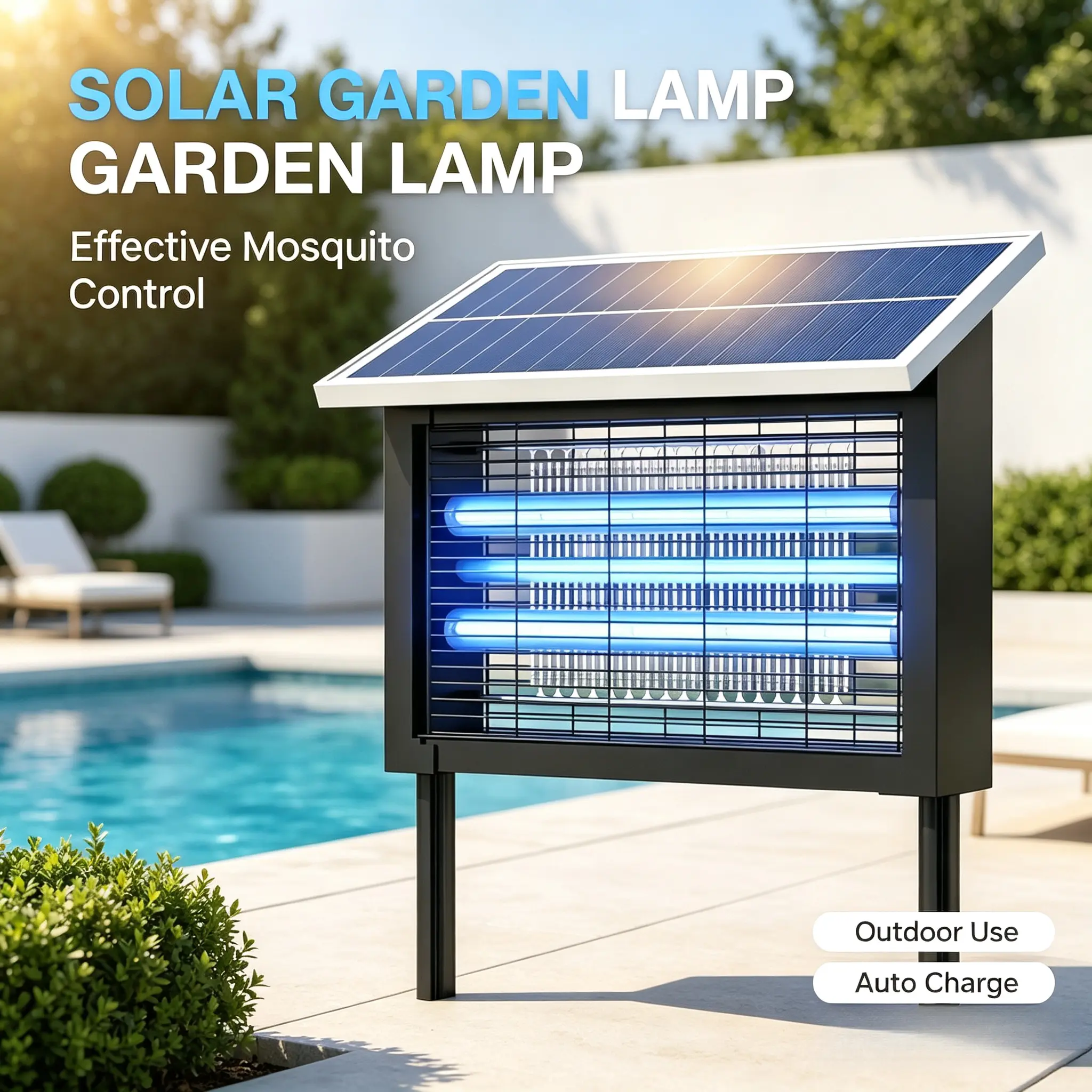 Intelligent Light-Sensing Solar Mosquito Eliminator, 3 Reinforced UV Light Tubes, Dual USB Backup Charging, Solar Auto Power Generation, Portable Lamp for Outdoor Camping, Patio