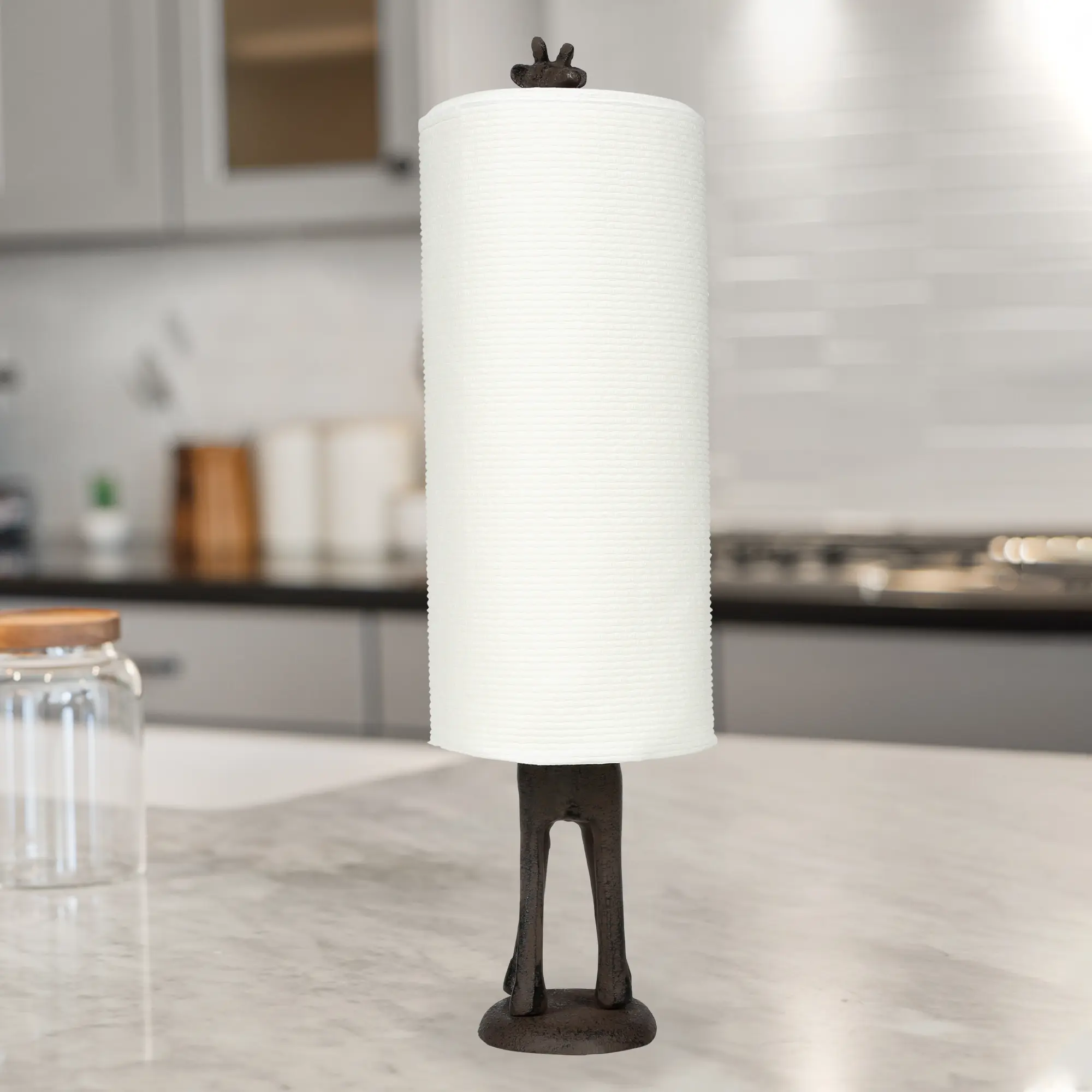 Rustic Giraffe Paper Towel Holder & Toilet Paper Stand – 16.5” Cast Iron Freestanding Kitchen & Bathroom Decor, Heavy No-Tip Holder