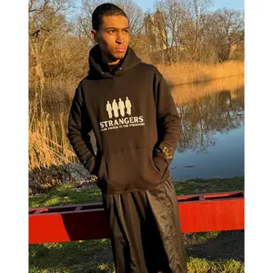 Strangers Original Black Hoodie – Hadith Printed Islamic Hoodie