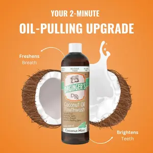 Dr. Ginger's Coconut Oil Mouthwash - 60ml Travel / 414ml Regular -Perfect for Mouth Washing Alcohol Free, Mint Flavor - Freshens Breath in 2 Minutes