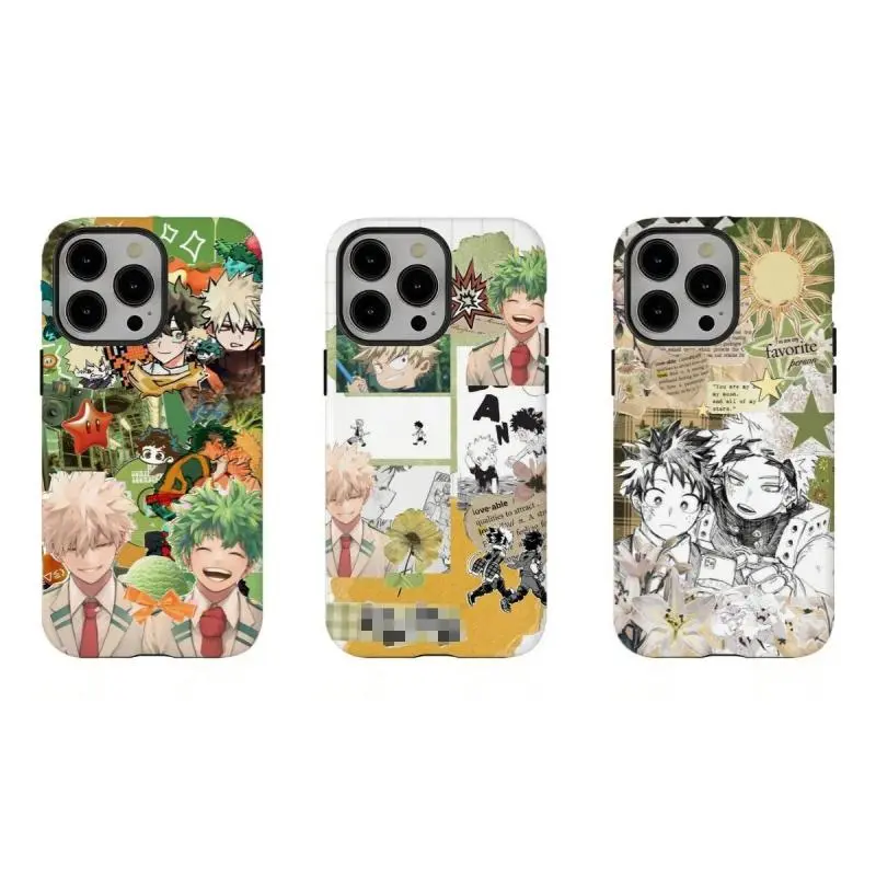 Vintage My Hero Academia D-Deku & B-Bakugo Collage Art Durable Smartphone Case - Handheld Cellphone Accessory with Cloth Lining, Resistance Protection, Custom Wireless Compatibility for iPhone 17/16/15/14/13/12/11 ProMax Plus & Samsung Devices, Fan Gift