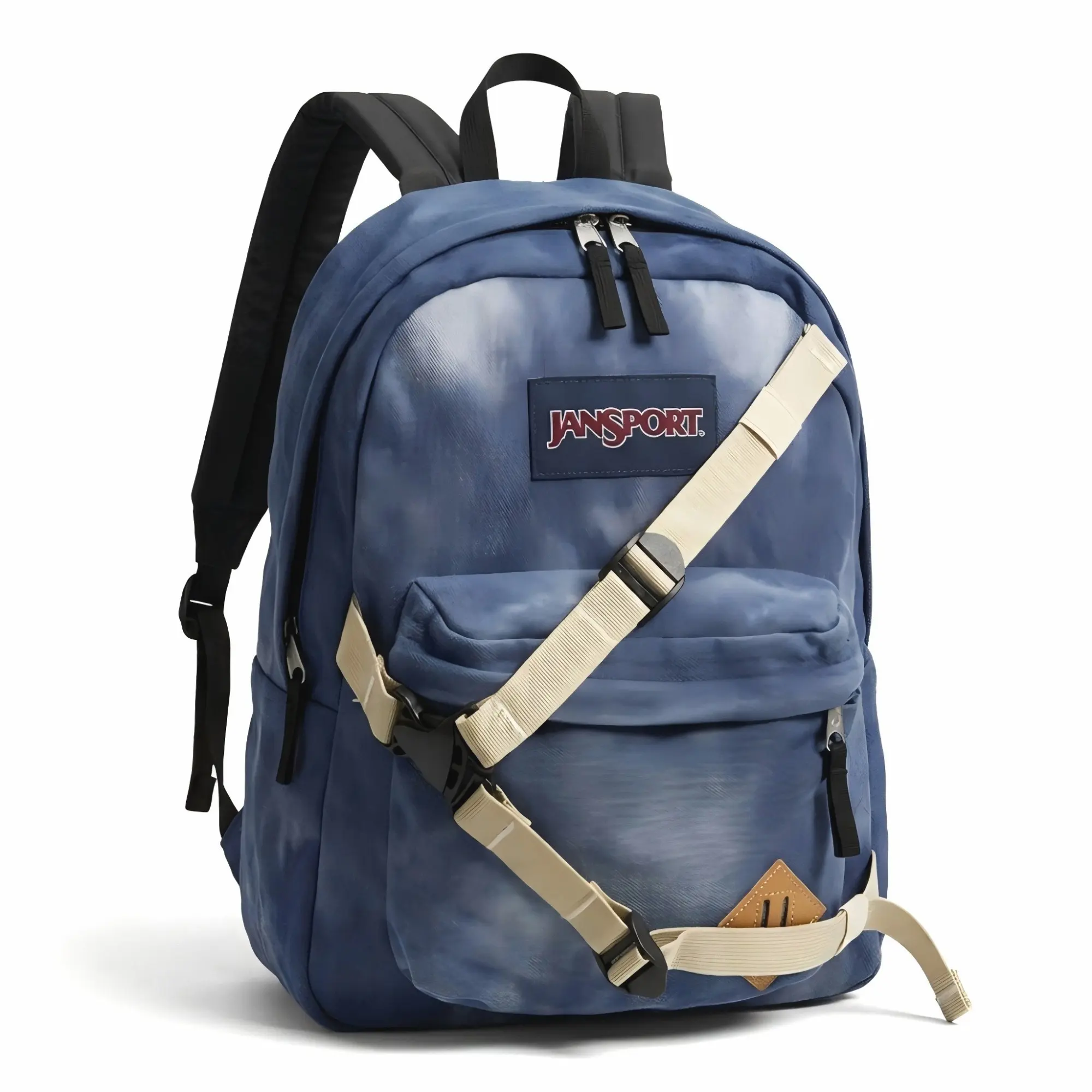JanSport Vintage Washed Denim Canvas Backpack with Cross Chest Strap, Large Capacity Casual Daypack for School, Travel and Outdoor Use