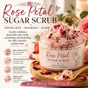 Rose Petal Sugar Body Scrub - Exfoliating Floral Treatment for Soft, Glowing Skin