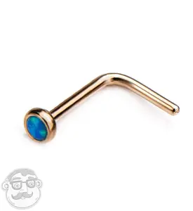 20G Blue Opalite Gold PVD L Bend Nose Ring