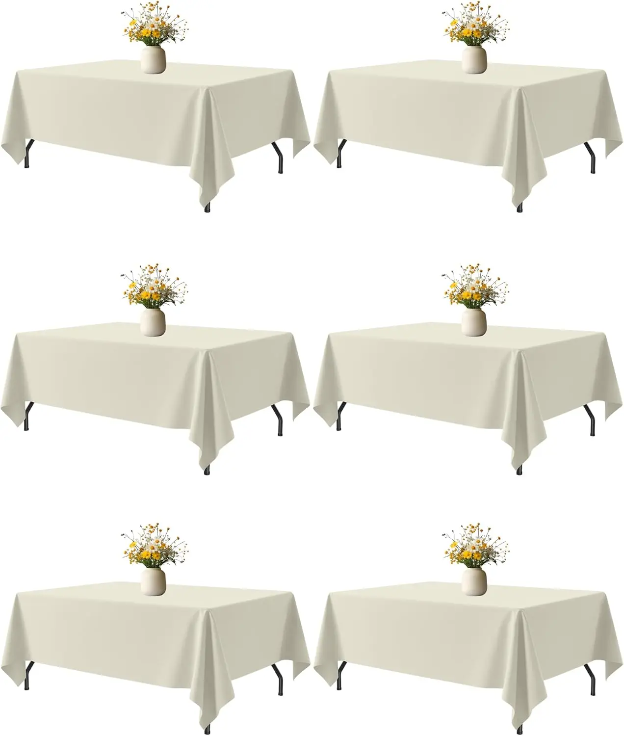 Ivory Rectangle Table Cloth - 6 Pack, 60" x 102" Washable Tablecloth for 5FT Tables, Wrinkle-Resistant Table Cover for Weddings & Parties