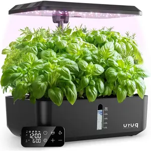 Indoor Hydroponics Growing System Kit 12 Pods System Herb Time with LED Grow Light Quiet Plants Germination Kit - Gifts for Men Black