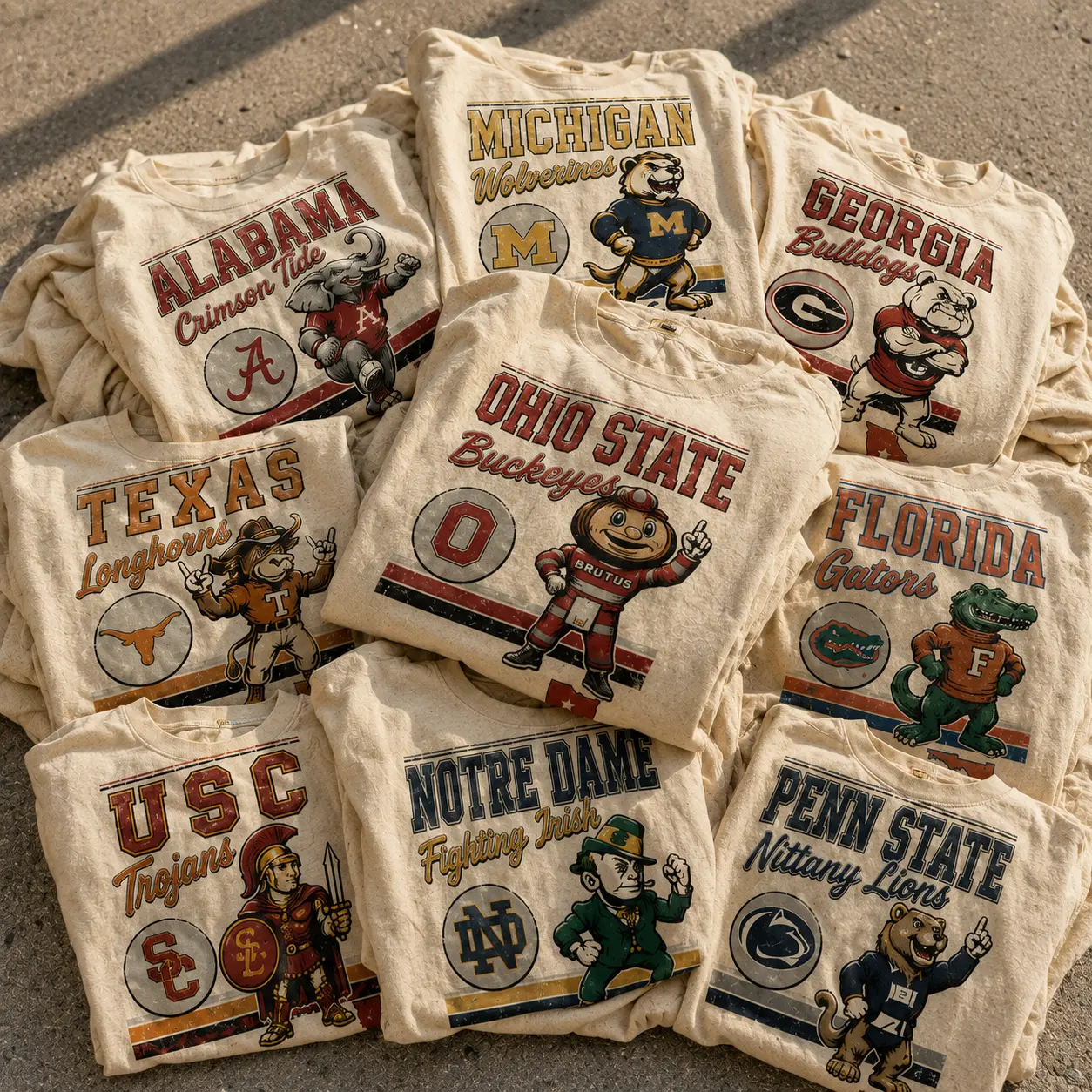 Vintage College Mascot Graphic T-Shirt, Retro University Campus Spirit Tee, Distressed Washed Sand Cotton Shirt, Classic Alumni Pride Apparel, Football Fan Graphic Tee, Athletic Heritage Streetwear, Unisex Game Day Gift for Men Women