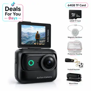 【Action Me】Free Protective Case Included Portable Mini Action Camera w/ Flip Screen, Hands-Free POV Vlog Camera, Phone-Compatible, Includes Charging Case & Cap Mount (Blk/Wht/Pnk) #summerwins #Deals For You