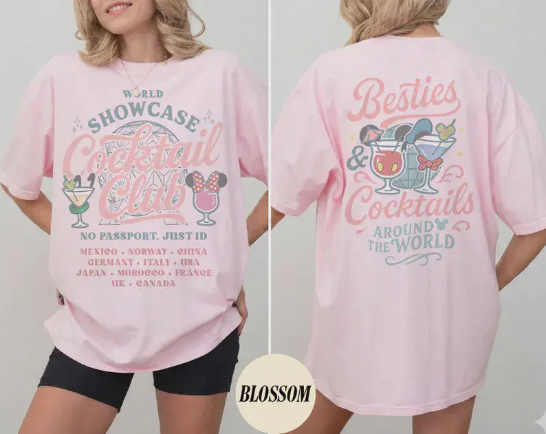 Comfort Colors® Two-sided Besties Cocktail Clubs Drink Around The World Shirt, Epcot Drink Tour Tee, Family Matching Trip 2026 Shirts