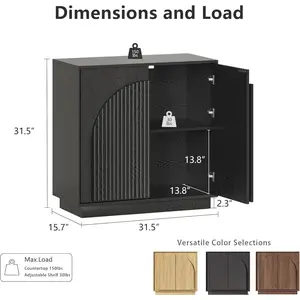 win2win Fluted Sideboard Buffet Cabinet with Storage, 31.5" Modern Accent Cabinet with Double-Layered Arch Doors, Small Wood Console Credenza for Living Room, Dining Room, Entryway, Hallway, Black