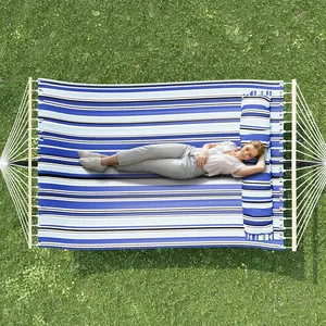 GAOMON Blue 57" Double Hammock with Carry Bag, 2 Person Hammock with Heavy Duty Metal Stand, Cotton Fabric, Widening Design, 450 LBS Weight Capacity, Suitable for Indoor Outdoor Patio Swing Chair