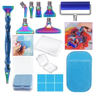 DIY Resin Diamond Painting Art Drill Pen Set, Diamond Painting Kit, Includes 6 Stainless Steel Tips, Point Drill Pens, 6 Clay Blocks, Roller, Cleaning Papers