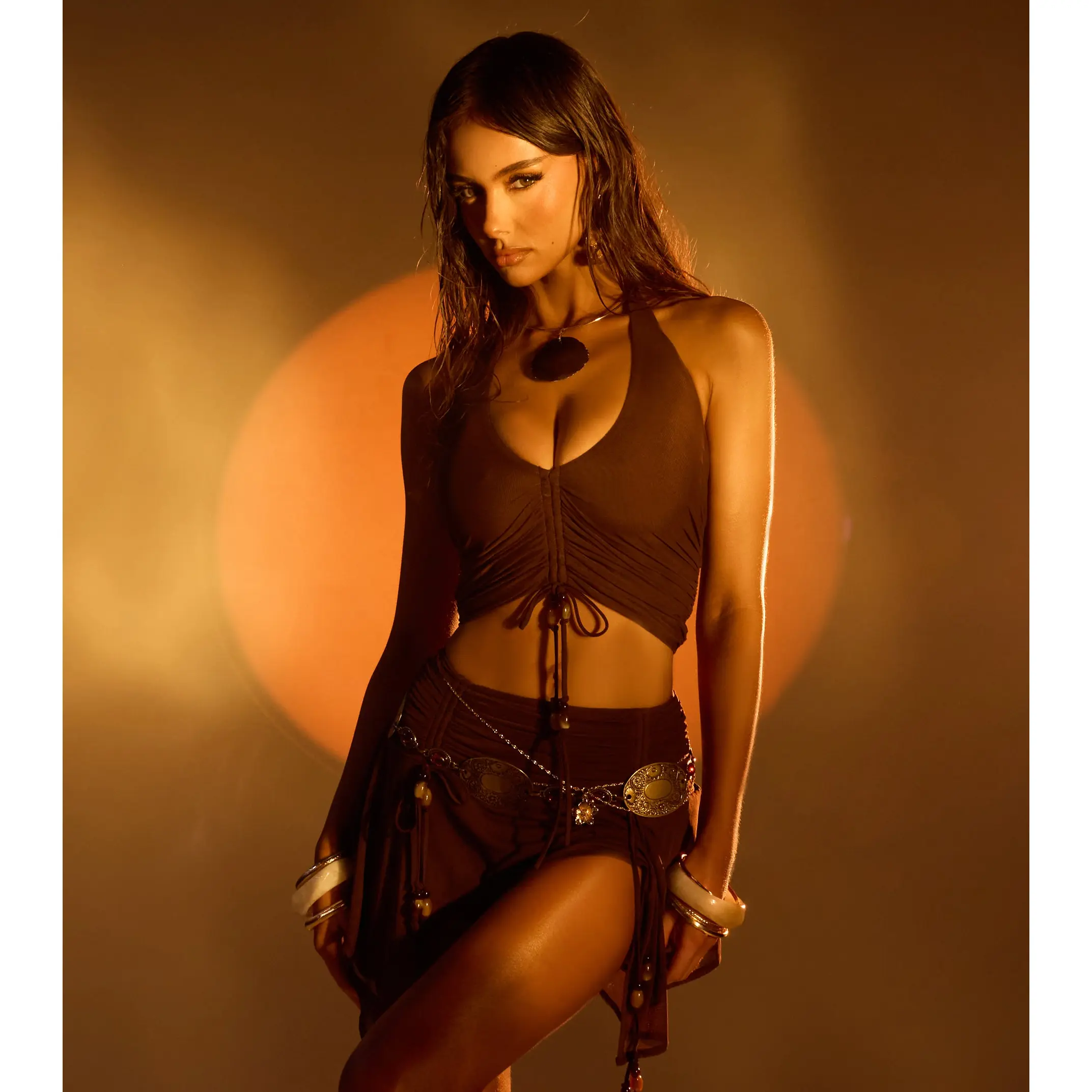 Trendsetter Energy Beaded Trim Halter Top