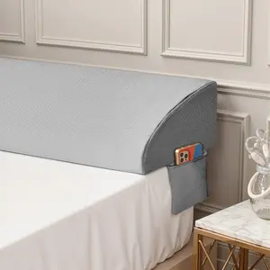 Bed Wedge Pillow for Headboard – High-Density Foam Fills Gaps (0-8") Between Mattress and Headboard, Wedge Pillow with Pockets for Phone & Remotes, Washable Cover