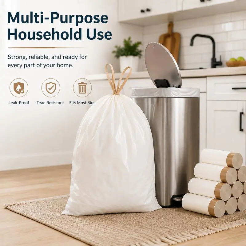 Eco-Friendly 150-Count 13 Gal Boxed Trash Bags, Non-Tear Puncture-Resistant Deodorizing Kitchen Trashbags with Odor Elim Technology, Durable Easy-to-Use Drawstrings