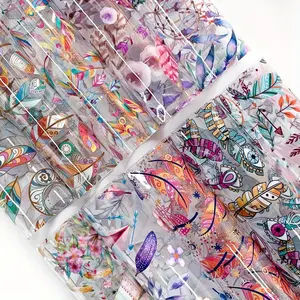 10 Piece Set Colorful Artificial Leather Bed Sheets, Bohemian Style Feather Design, Transparent PVC Vinyl, 8.2x11.8 Inches, Craft Projects & Decor