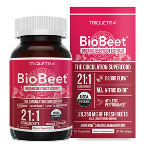 BioBeet Organic Beetroot Capsules - Max Strength 21:1 Concentrate - Enhanced Absorption with BioPerine -Energy Support Healthcare Dietary