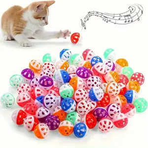 12-Pack Cat Toy Balls with Bells, Plastic Ring Bell Balls for Cats, Kitties & Kittens, Fun Interactive Toys, Random Colors, Ideal Play Choice
