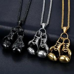 Male 1pc Stainless Steel Punk Hip-Hop Boxing Pendant Necklace - Light Luxury, Cool Design, Daily Wear, Holiday Gift, Modern Fashion Accessories, Jewelry Present,summerwins