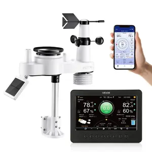 fathersdaygift VEVOR 7-in-1 Wi-Fi Weather Station, 7-Inch TFT Display, Wireless Solar Powered Outdoor Sensor, Rain Gauge, Indoor Outdoor for Weather Forecast, Wind Speed Direction, Temperature, Humidity, Rainfall
