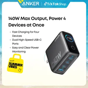 #SummerVibes Anker 140W GaN Laptop Charger, 4-Port Power Adapter with Intuitive Touch Controls and Fast Multi-Device Charging, Compatible with MacBook, iPhone 17/16 Series, Samsung, Pixel, and More summervibes