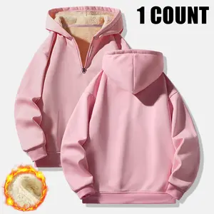 Men's Hooded Sports Jacket, Men's Casual Top, Men's Fleece Hoodie, Winter Thick Warm Fleece Lined Pullover with Kangaroo Pocket, Windproof Long Sleeve Workwear Jacket for Outdoor Activities