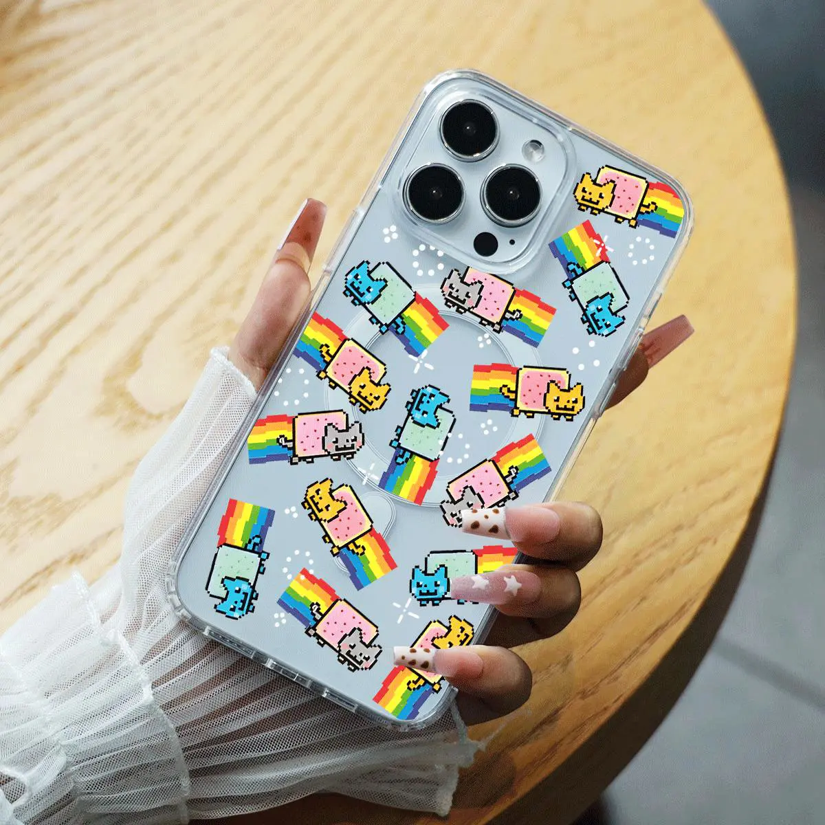 Pixel Art Nyan Cat with Rainbow Repeat Pattern Clear Magnetic Phone Case for iPhone 11/12/13/14/15/16/16E - Lightweight, Anti-Fingerprints, Easy to Clean BO0826011 - TikTok Shop Pixel Art Nyan Cat with Rainbow Repeat Pattern Clear Magnetic Phone Case for iPhone 11/12/13/14/15/16/16E - Lightweight, Anti-Fingerprints, Easy to Clean BO0826011 - TikTok Shop