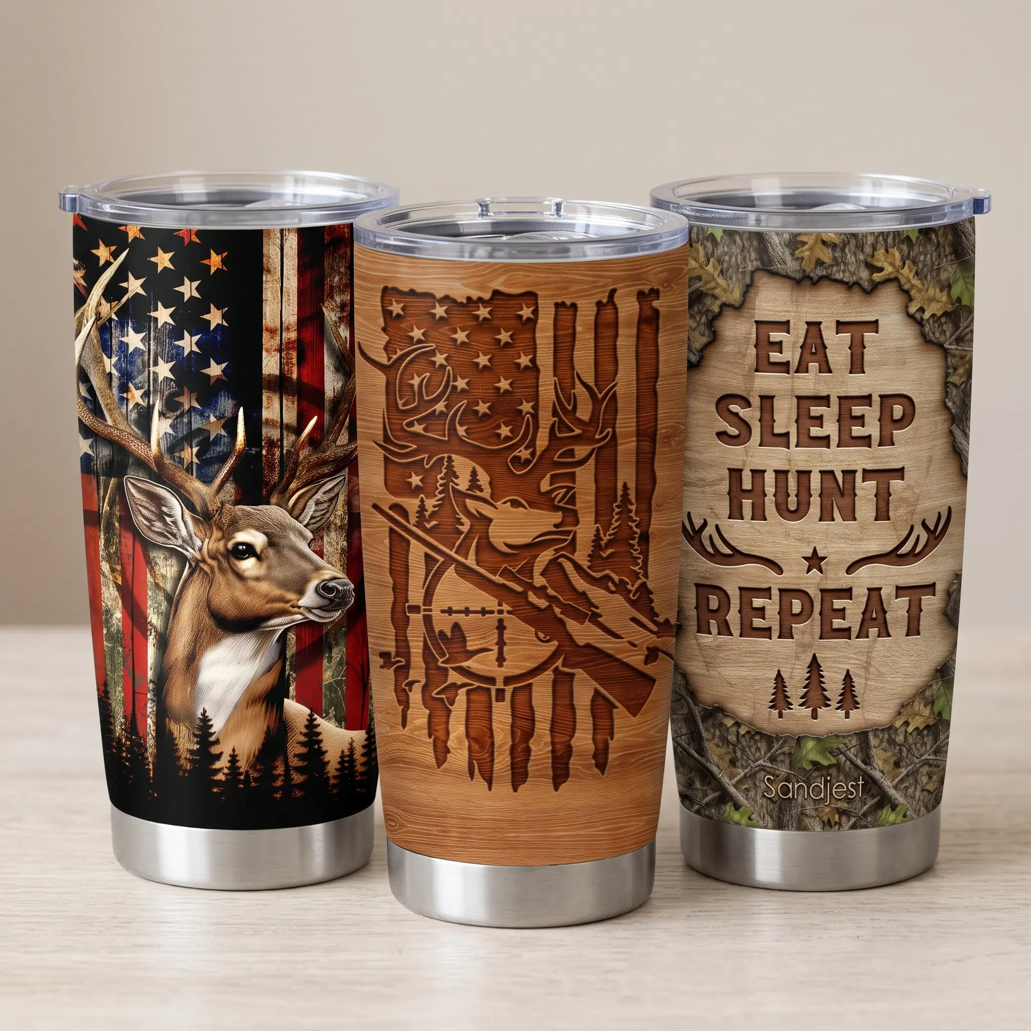 SANDJEST Hunting 20oz Stainless Steel Coffee Tumbler with Lid, Fit in Car Holders, Portable Vacuum Flask, Perfect for Travel Camp Outdoor Activities, Gift for Men Him Dad Birthday Christmas