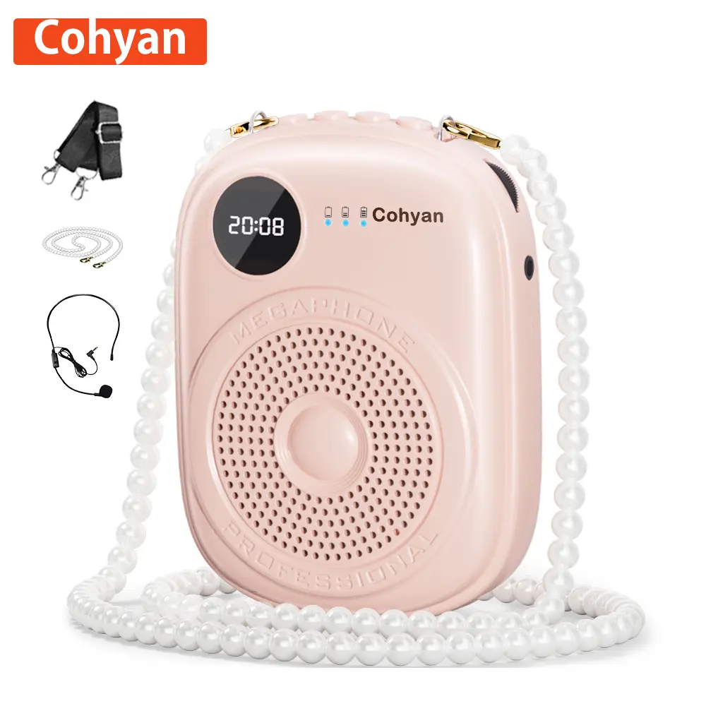 COHYAN K18 Lightweight and Portable Voice Amplifier with Headset and wireless Microphone, Multiple Connectivity Options, Smart Battery Display, Portable Speaker for Teachers, Tour Guides, Yoga, Speech, Training & Gifts-Bluetooth-Mini-Pink-Black summervibe