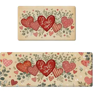 AMM Valentine's Day Kitchen Rugs Set of 2, Love Heart Eucalyptus Kitchen Mats for Floor Anti Fatigue, Valentines Kitchen Decor, Non Slip Cushioned Memory Foam Kitchen Mat for Anniversary Wedding