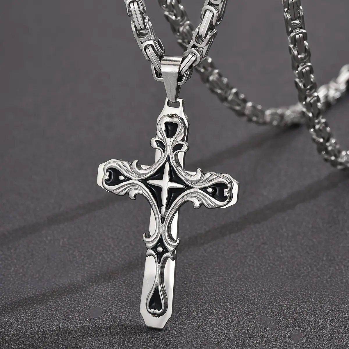 Stainless Steel Silver Cross Pendant Necklace - Vintage Style Non-Magnetic Religious Jewelry, Durable Jewelry for Men and Women