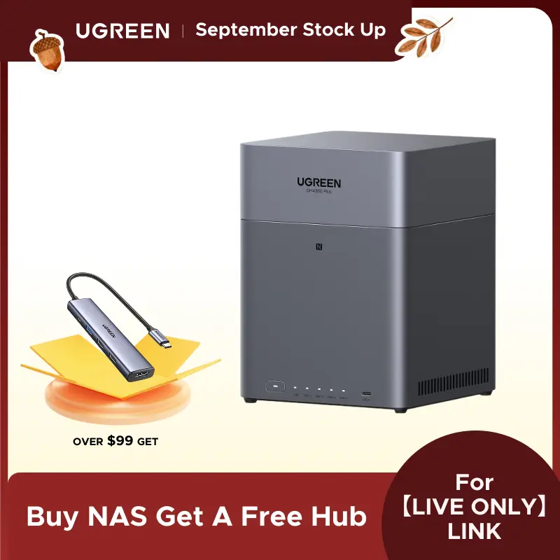 【LIVE ONLY】UGREEN NASync DH4300 Plus 4-Bay Desktop NAS, 120TB Cap, 8GB LPDDR4X RAM, 2.5GbE, 4K HDMI, Remote Access, AI Photo Album, Beginner-Friendly System, Diskless Network Attached Storage (Drives Not Included)