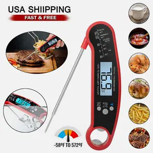 SJPACK Instant Read Digital LCD Thermometer - Food Grade 304 Stainless Steel Probe, IP67 Waterproof, 0.1℃/0.2℉ Resolution, 1 Folding Kitchen Tool Hanging Utensils