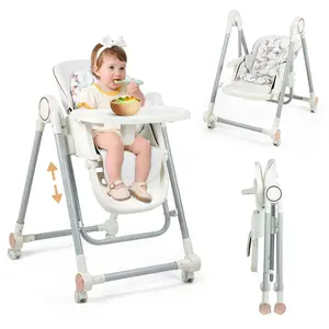 Baby High Chair,High Chairs for Babies and Toddlers,Adjustable 2-in-1 Baby High Chair and Swing Chair ,Portable Highchair for 0-6 Years/ Locking Wheels/Double Trays/Detachable PU Cushion